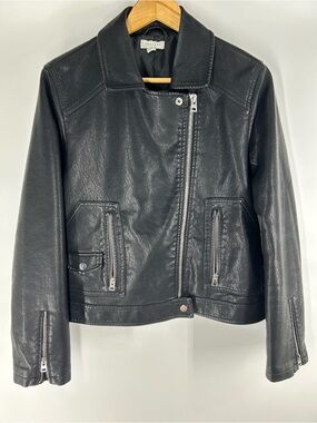 Topshop Black Vegan Leather Zip-Front Jacket